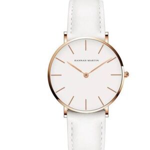 Hannah Martin Rose Gold and White Leather Waterproof Watch NWT